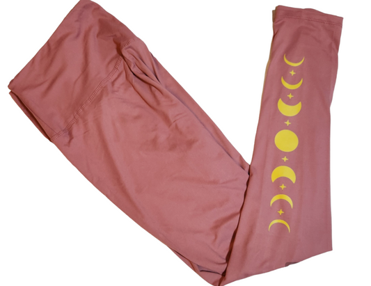 Moon Phase Leggings Pink - Large-Extra Large (14-22) / Pink - Leggings